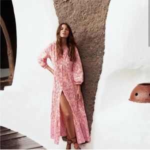 Zara pink printed tiered Maxi Dress